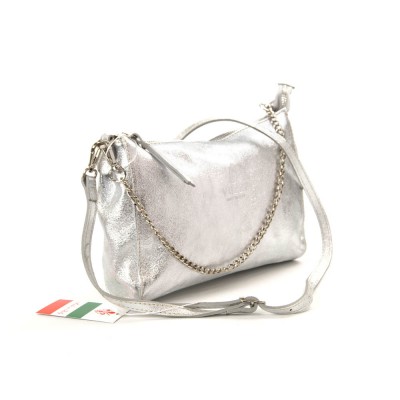 Женская кожаная сумка кросс-боди VEZZE 1339 серебро