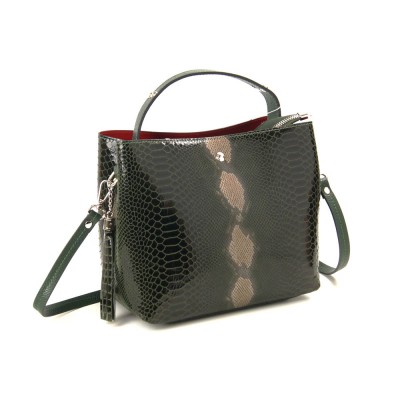 Женская кожаная сумка VEZZE 1923 зеленая лак змея