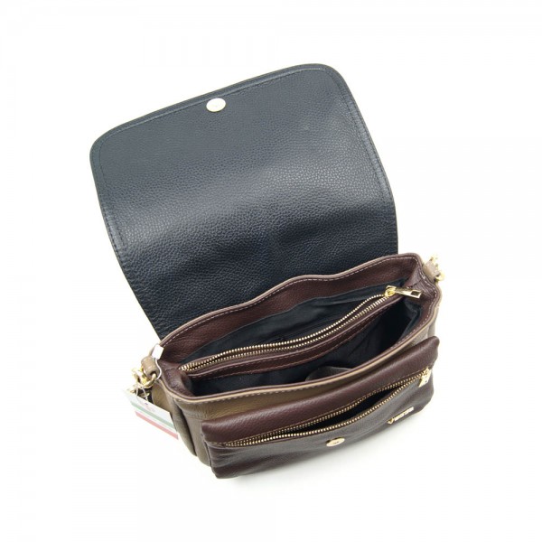 Женская кожаная сумка VEZZE 2347 бежево-черная