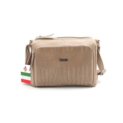 Женская кожаная сумка VEZZE 1355H бежево-серая крокодил Женская кожаная сумка VEZZE 1355H бежево-серая крокодил