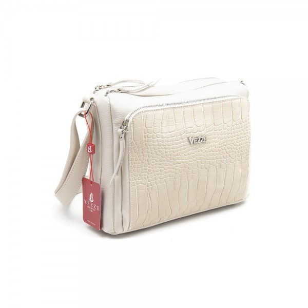 Женская кожаная сумка VEZZE 1355H светло-бежевая крокодил