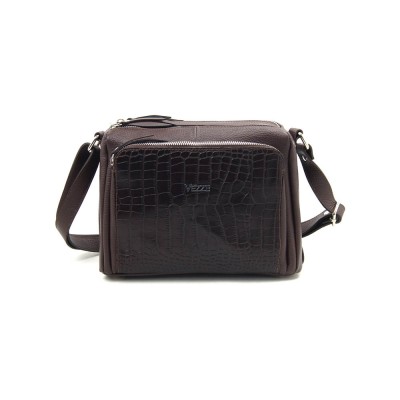 Женская кожаная сумка VEZZE 1355H темно-коричневая крокодил