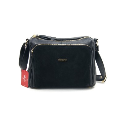 Женская кожаная сумка VEZZE 1355H черная с замшей