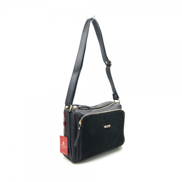 Женская кожаная сумка VEZZE 1355H черная с замшей Женская кожаная сумка VEZZE 1355H черная с замшей