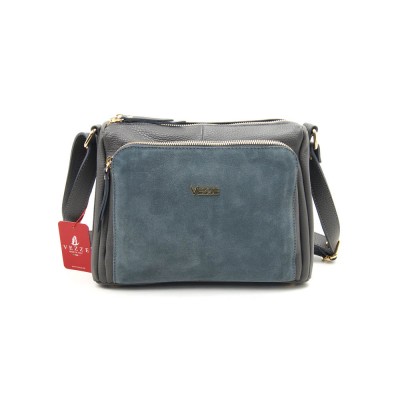 Женская кожаная сумка VEZZE 1355H серая с замшей