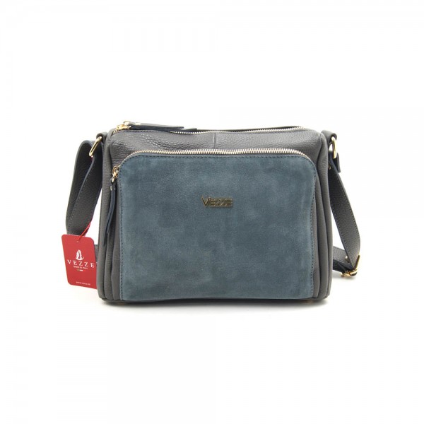 Женская кожаная сумка VEZZE 1355H серая с замшей Женская кожаная сумка VEZZE 1355H серая с замшей