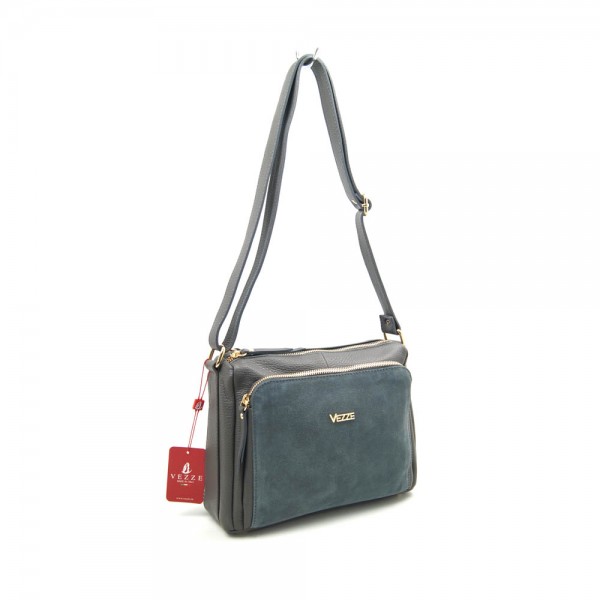 Женская кожаная сумка VEZZE 1355H серая с замшей Женская кожаная сумка VEZZE 1355H серая с замшей