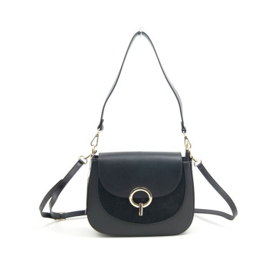 Женская кожаная сумка кросс-боди VEZZE 2614 черная с замшей