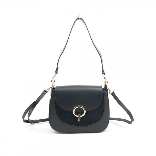 Женская кожаная сумка кросс-боди VEZZE 2614 черная с замшей