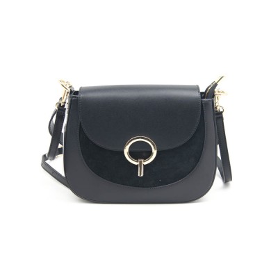 Женская кожаная сумка кросс-боди VEZZE 2614 черная с замшей