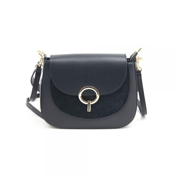 Женская кожаная сумка кросс-боди VEZZE 2614 черная с замшей