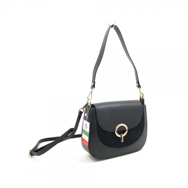 Женская кожаная сумка кросс-боди VEZZE 2614 черная с замшей