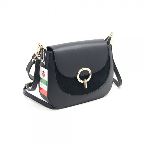 Женская кожаная сумка кросс-боди VEZZE 2614 черная с замшей