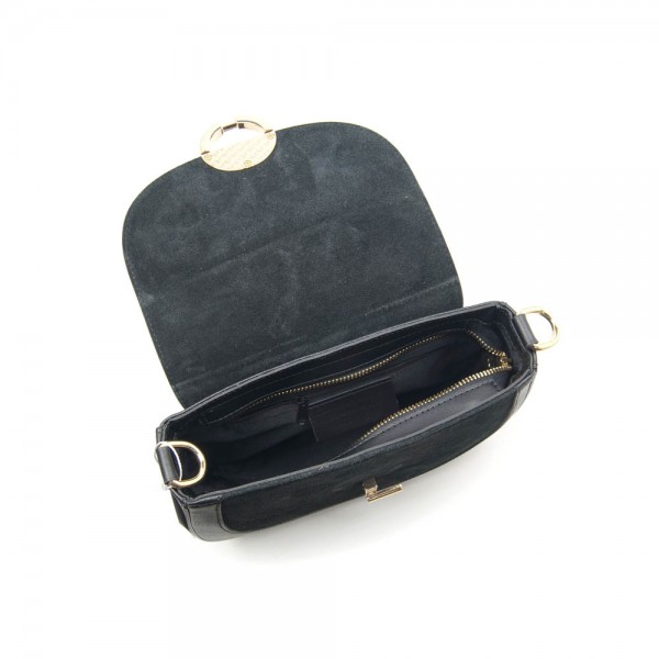 Женская кожаная сумка кросс-боди VEZZE 2614 черная с замшей